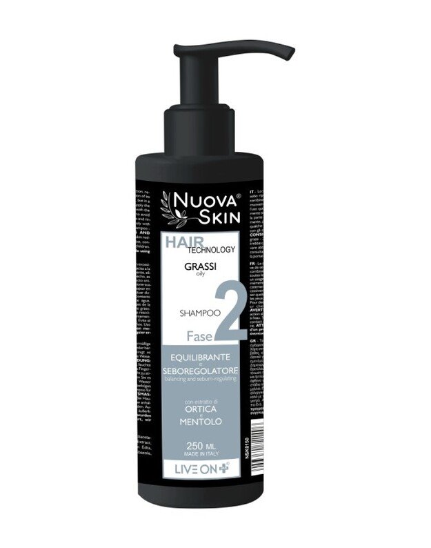 "Nuova Skin" Šampūnas riebiems plaukams, riebalų išsiskyrimo reguliatorius, 250 ml